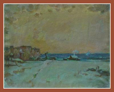 14037 Winter evening painting by Russian Art Exhibition in Art Danish 2005 for sale: Contact artagent Inge Marie Jensen ArtDanish.dk